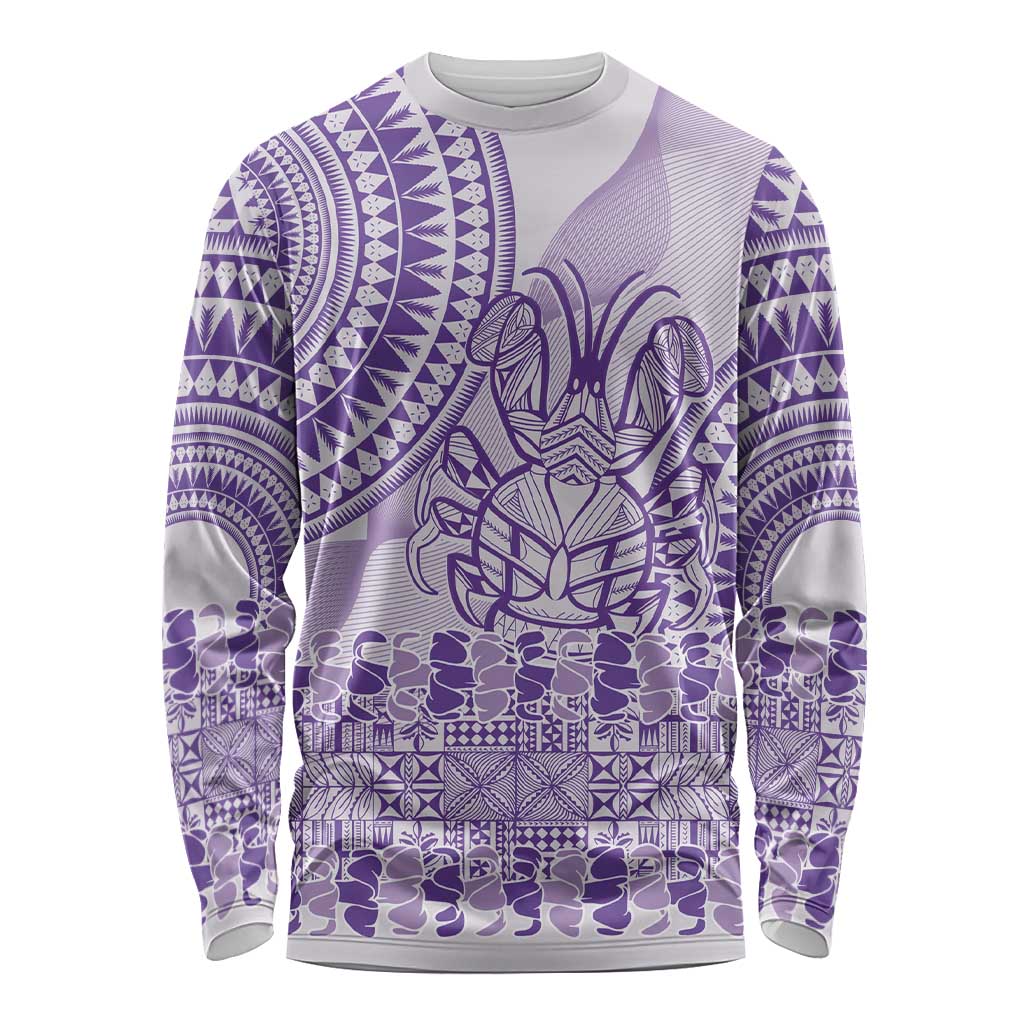 Purple Niue Language Week Long Sleeve Shirt The Rock Coconut Crab - Siapo Pattern LT14 Unisex Purple - Polynesian Pride