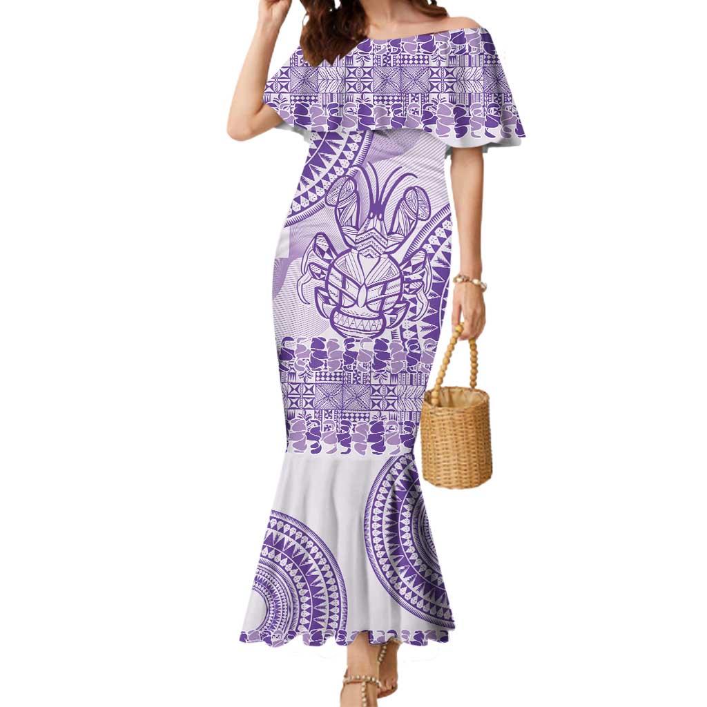 Purple Niue Language Week Mermaid Dress The Rock Coconut Crab - Siapo Pattern LT14 Women Purple - Polynesian Pride