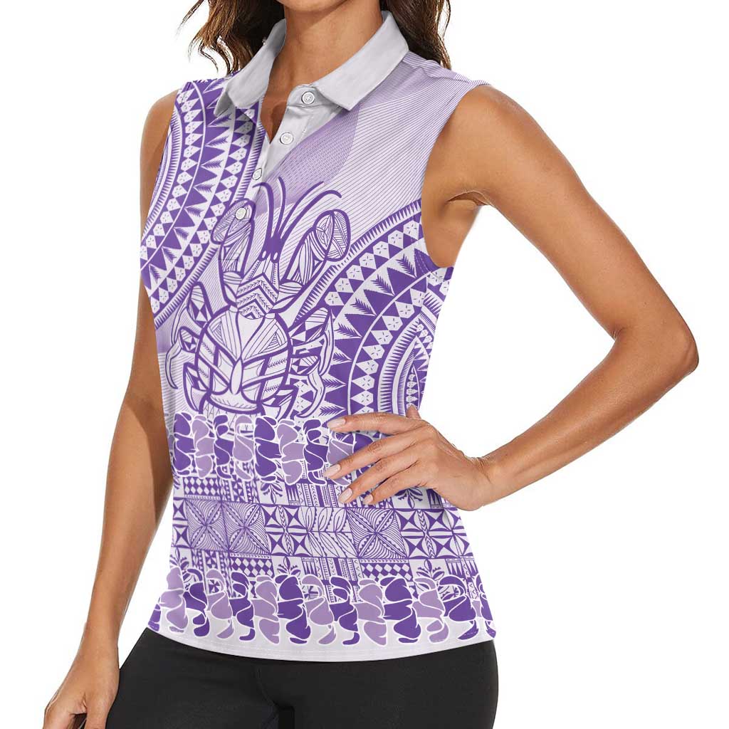 Purple Niue Language Week Women Sleeveless Polo Shirt The Rock Coconut Crab - Siapo Pattern