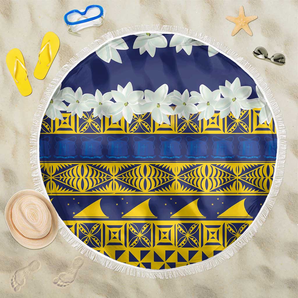 Tokelau Language Week Beach Blanket Tokelauan Tuluma With Gardenia Thunbergia LT14 One Size 150cm Blue - Polynesian Pride