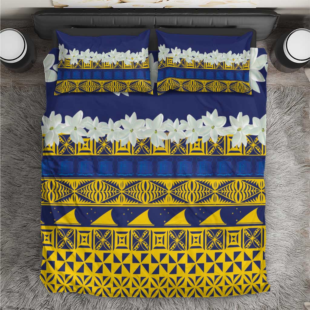 Tokelau Language Week Bedding Set Tokelauan Tuluma With Gardenia Thunbergia LT14 Blue - Polynesian Pride