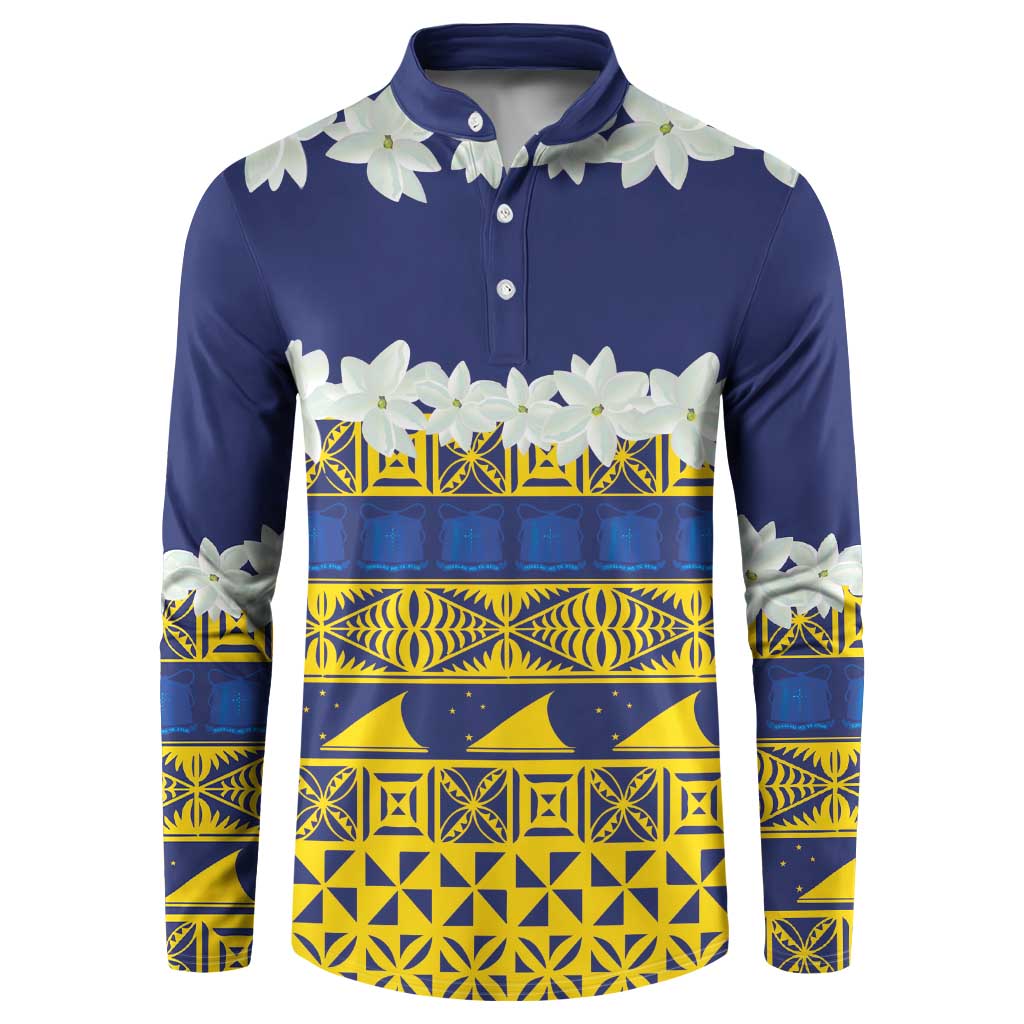 Tokelau Language Week Button Sweatshirt Tokelauan Tuluma With Gardenia Thunbergia LT14 Blue - Polynesian Pride