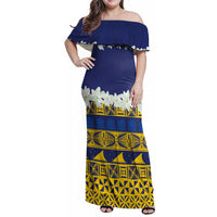 Tokelau Language Week Family Matching Off Shoulder Maxi Dress and Hawaiian Shirt Tokelauan Tuluma With Gardenia Thunbergia