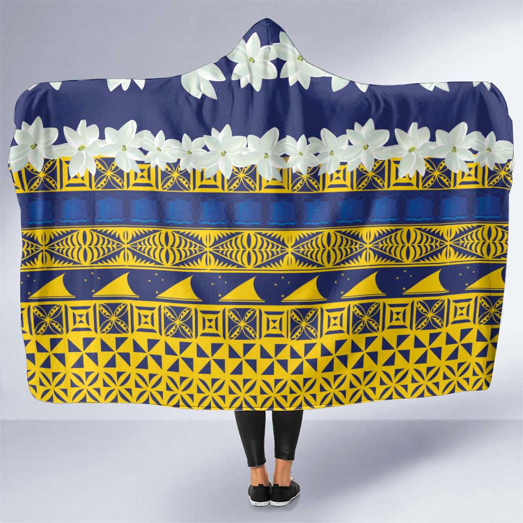 Tokelau Language Week Hooded Blanket Tokelauan Tuluma With Gardenia Thunbergia LT14 One Size Blue - Polynesian Pride