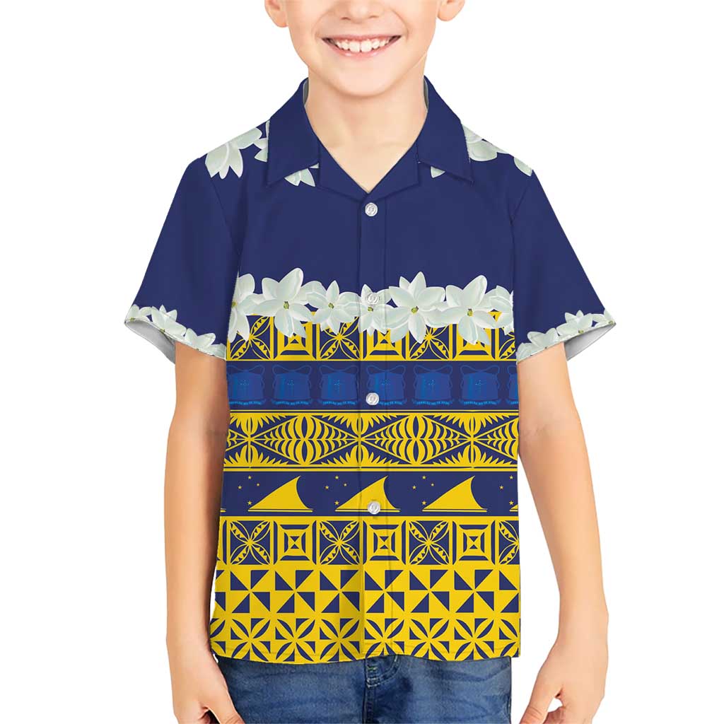 Tokelau Language Week Kid Hawaiian Shirt Tokelauan Tuluma With Gardenia Thunbergia LT14 Kid Blue - Polynesian Pride