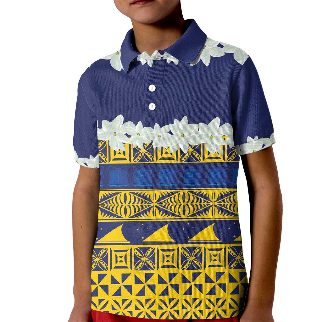 Tokelau Language Week Kid Polo Shirt Tokelauan Tuluma With Gardenia Thunbergia LT14 Kid Blue - Polynesian Pride
