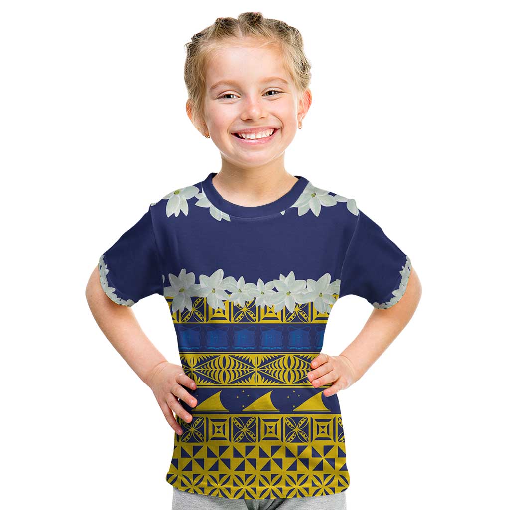 Tokelau Language Week Kid T Shirt Tokelauan Tuluma With Gardenia Thunbergia LT14 Blue - Polynesian Pride