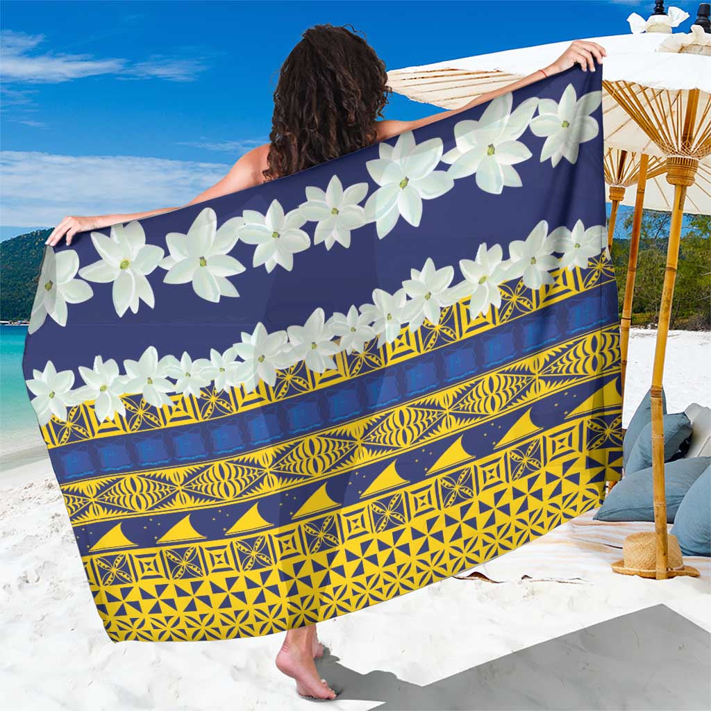 Tokelau Language Week Sarong Tokelauan Tuluma With Gardenia Thunbergia LT14 One Size 44 x 66 inches Blue - Polynesian Pride