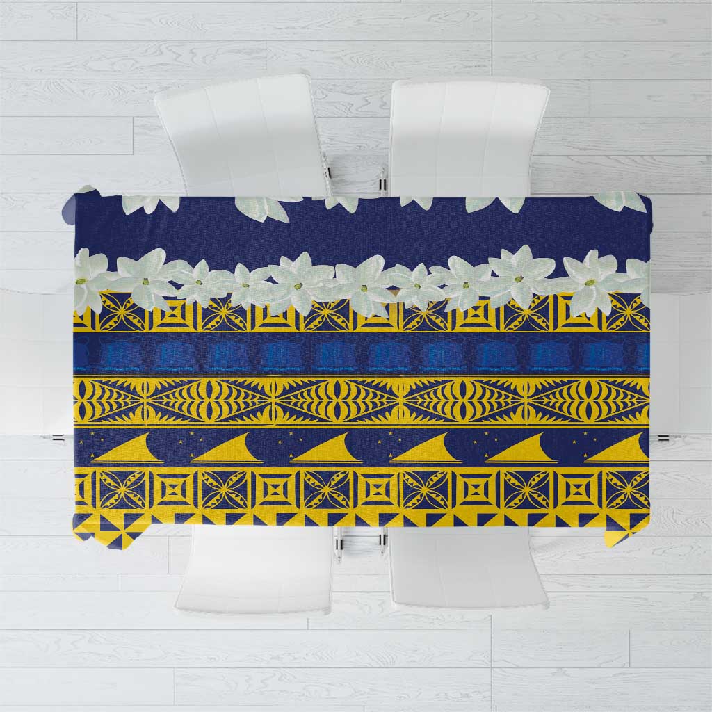 Tokelau Language Week Tablecloth Tokelauan Tuluma With Gardenia Thunbergia LT14 Blue - Polynesian Pride