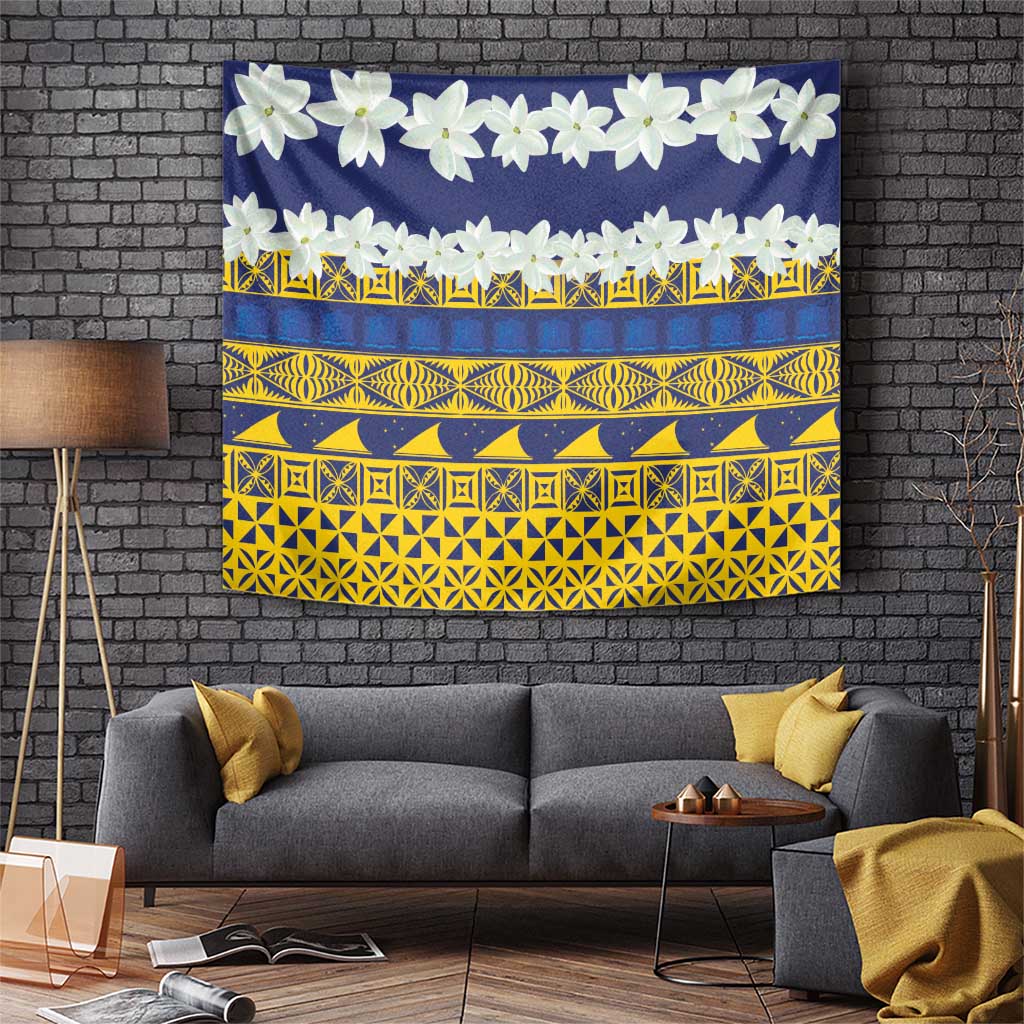 Tokelau Language Week Tapestry Tokelauan Tuluma With Gardenia Thunbergia LT14 Blue - Polynesian Pride