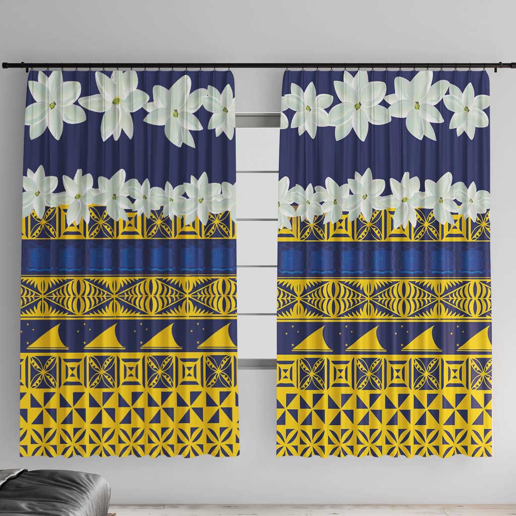 Tokelau Language Week Window Curtain Tokelauan Tuluma With Gardenia Thunbergia LT14 With Hooks Blue - Polynesian Pride