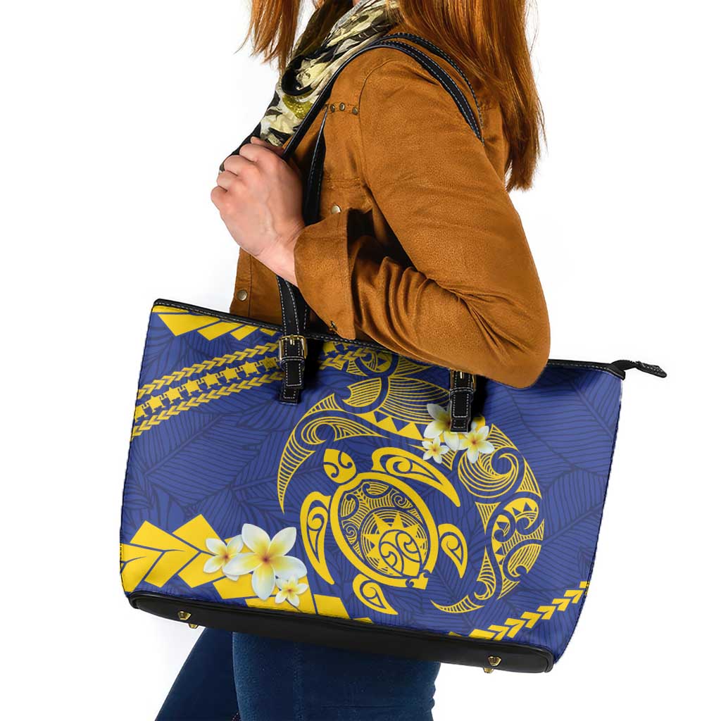 Te Vaiaho o te Gagana Tokelau Leather Tote Bag Polynesian Turtle - Malo Ni! LT14 Blue - Polynesian Pride