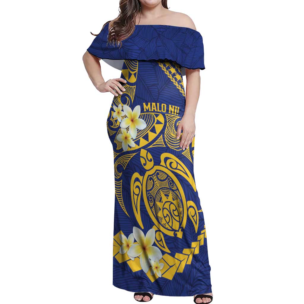 Te Vaiaho o te Gagana Tokelau Off Shoulder Maxi Dress Polynesian Turtle - Malo Ni! LT14 Women Blue - Polynesian Pride