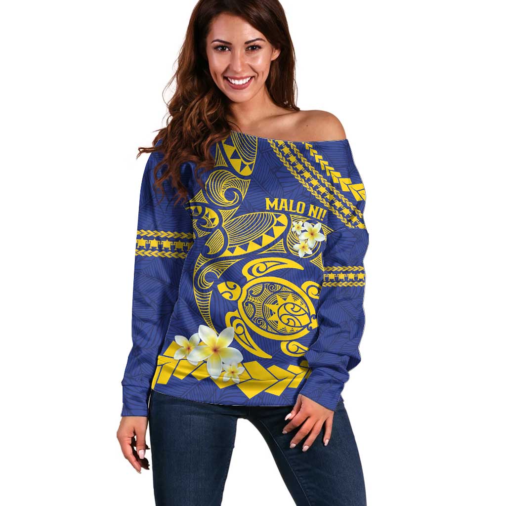 Te Vaiaho o te Gagana Tokelau Off Shoulder Sweater Polynesian Turtle - Malo Ni! LT14 Women Blue - Polynesian Pride