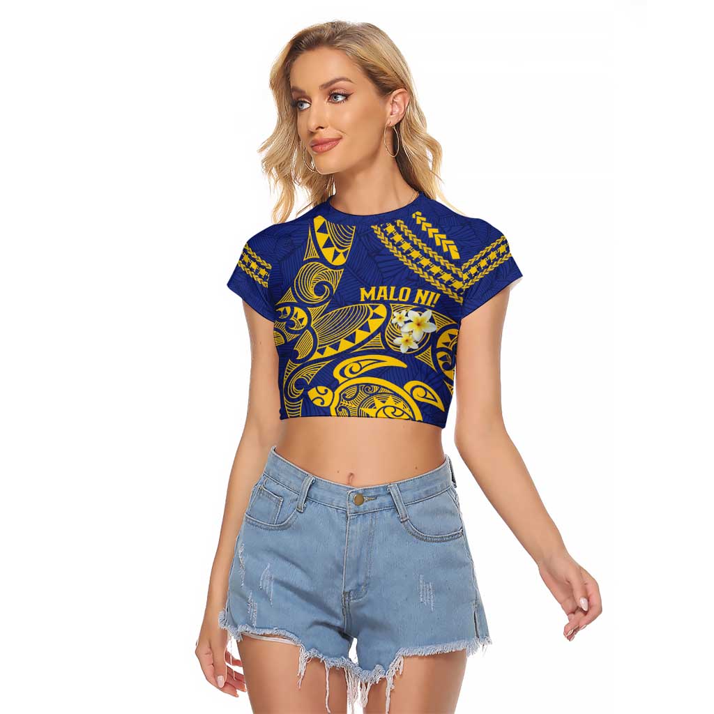 Te Vaiaho o te Gagana Tokelau Raglan Cropped T Shirt Polynesian Turtle - Malo Ni! LT14 Female Blue - Polynesian Pride