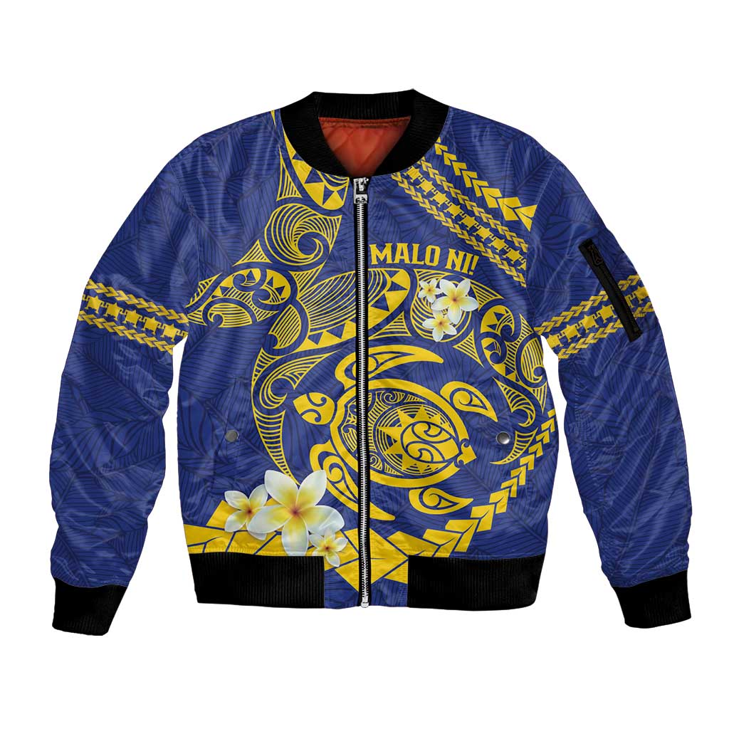 Te Vaiaho o te Gagana Tokelau Sleeve Zip Bomber Jacket Polynesian Turtle - Malo Ni! LT14 Unisex Blue - Polynesian Pride