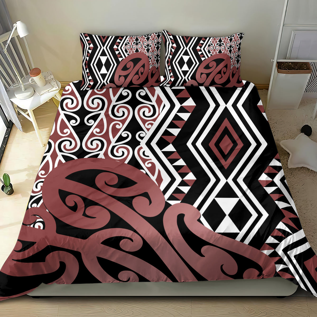 New Zealand Bedding Set Aotearoa Kowhaiwhai Mix Taniko Art LT14 - Polynesian Pride