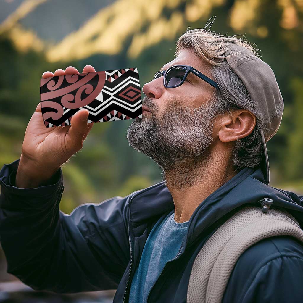 New Zealand 4 in 1 Can Cooler Tumbler Aotearoa Kowhaiwhai Mix Taniko Art - Brown