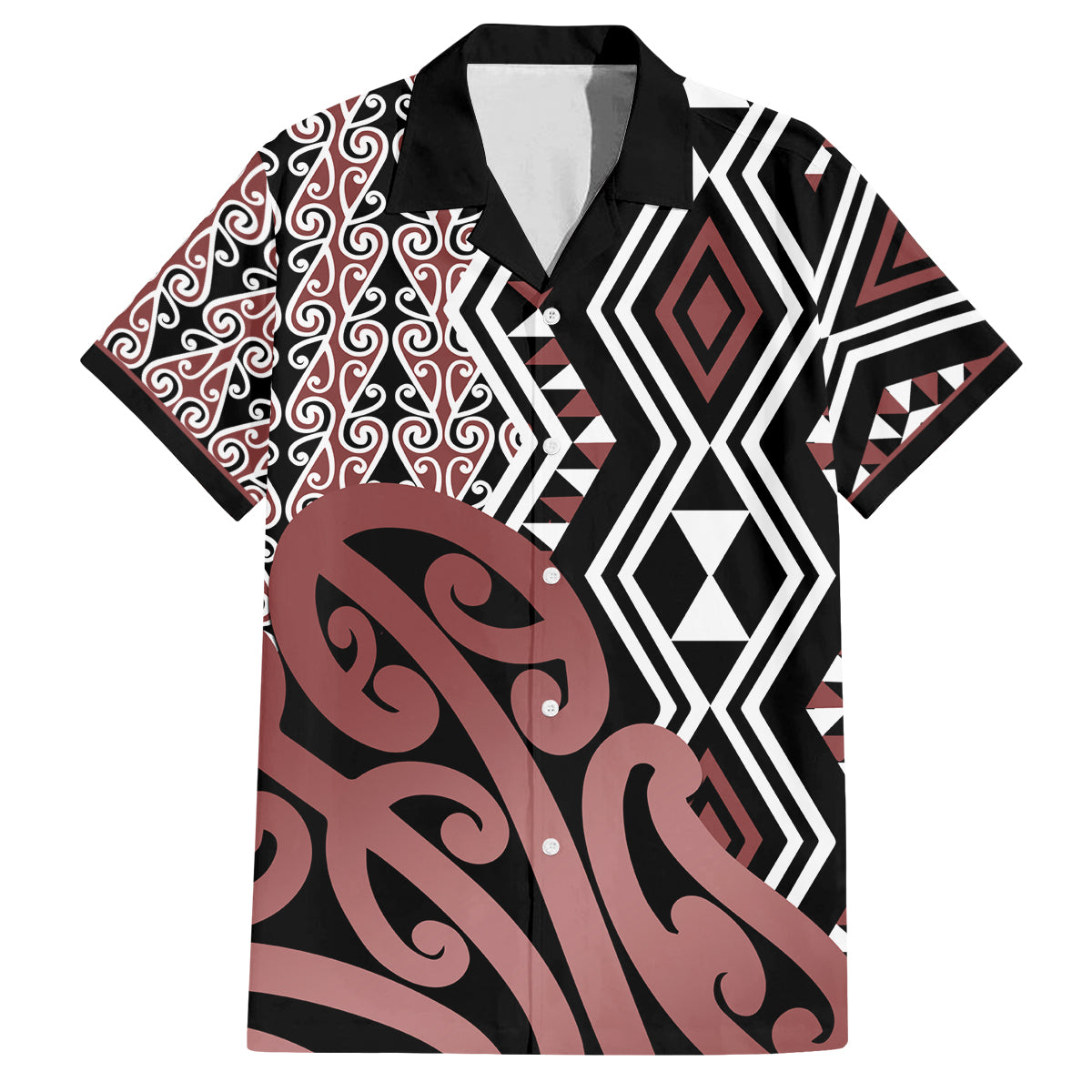 New Zealand Family Matching Summer Maxi Dress and Hawaiian Shirt Aotearoa Kowhaiwhai Mix Taniko Art LT14 Dad's Shirt - Short Sleeve Brown - Polynesian Pride