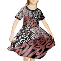 New Zealand Kid Short Sleeve Dress Aotearoa Kowhaiwhai Mix Taniko Art LT14 - Polynesian Pride