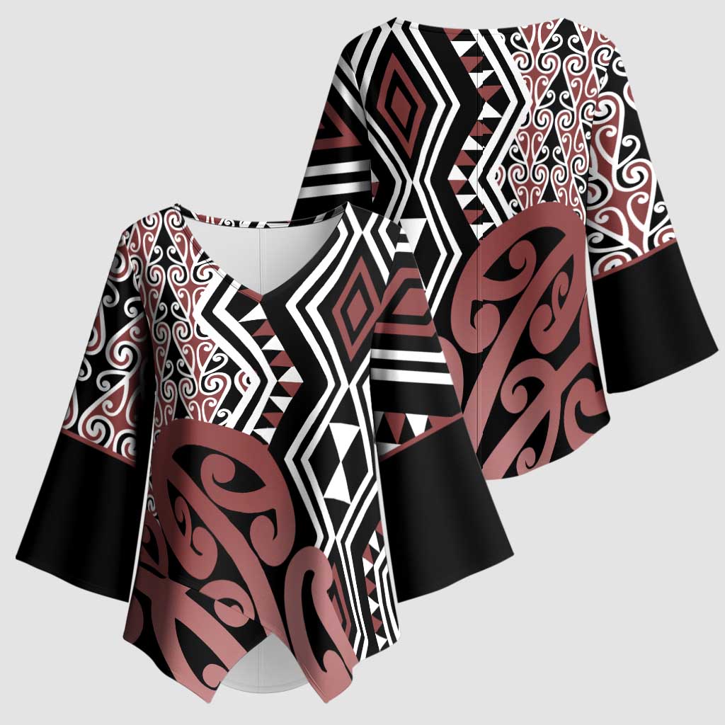 New Zealand Kimono Sleeve Blouse Aotearoa Kowhaiwhai Mix Taniko Art - Polynesian Pride