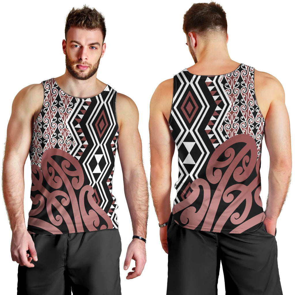 New Zealand Men Tank Top Aotearoa Kowhaiwhai Mix Taniko Art LT14 - Polynesian Pride