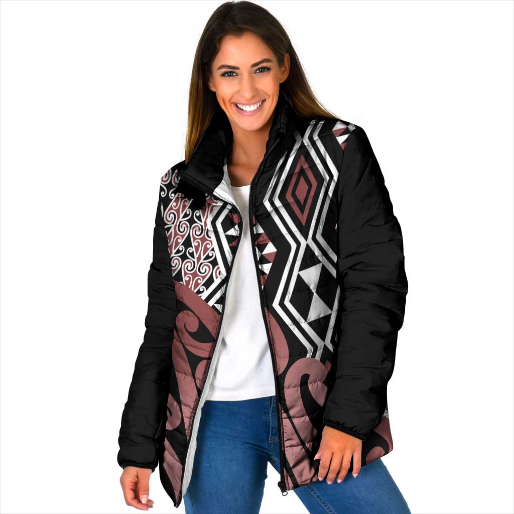 New Zealand Padded Jacket Aotearoa Kowhaiwhai Mix Taniko Art - Polynesian Pride