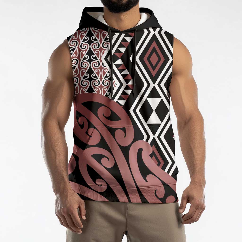 New Zealand Sleeveless Hoodie Aotearoa Kowhaiwhai Mix Taniko Art - Polynesian Pride