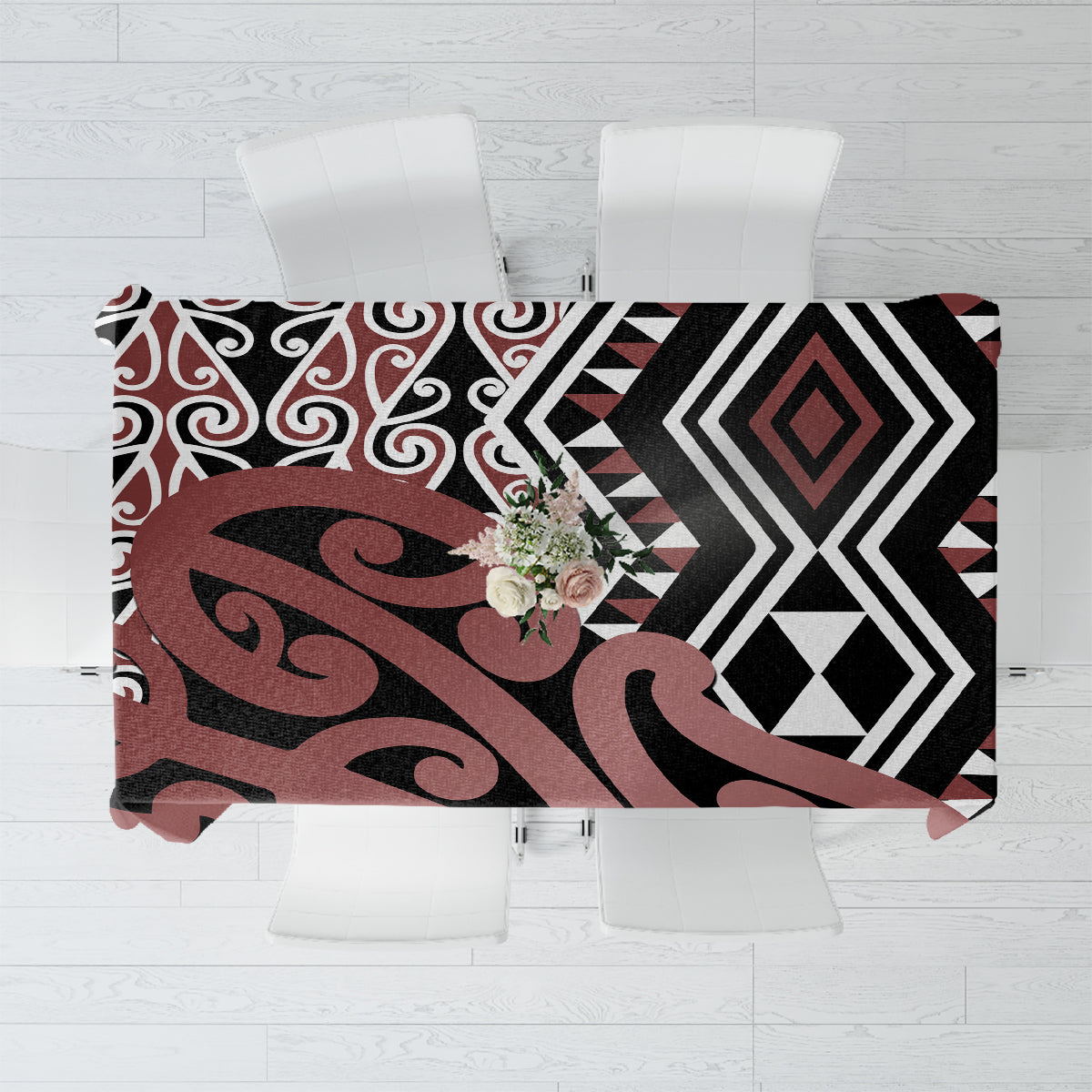 New Zealand Tablecloth Aotearoa Kowhaiwhai Mix Taniko Art LT14 Brown - Polynesian Pride