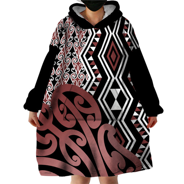 New Zealand Wearable Blanket Hoodie Aotearoa Kowhaiwhai Mix Taniko Art LT14