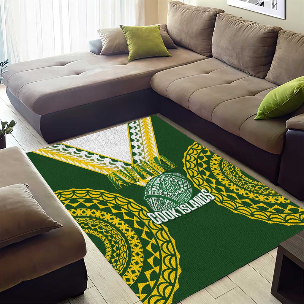 Avaiki Cook Islands Rugby Area Rug Kuki Airani Tatau Green - Polynesian Pride
