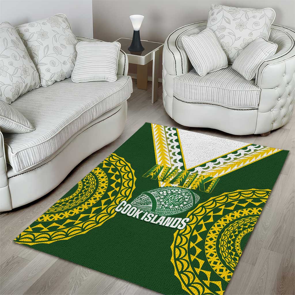 Avaiki Cook Islands Rugby Area Rug Kuki Airani Tatau Green - Polynesian Pride