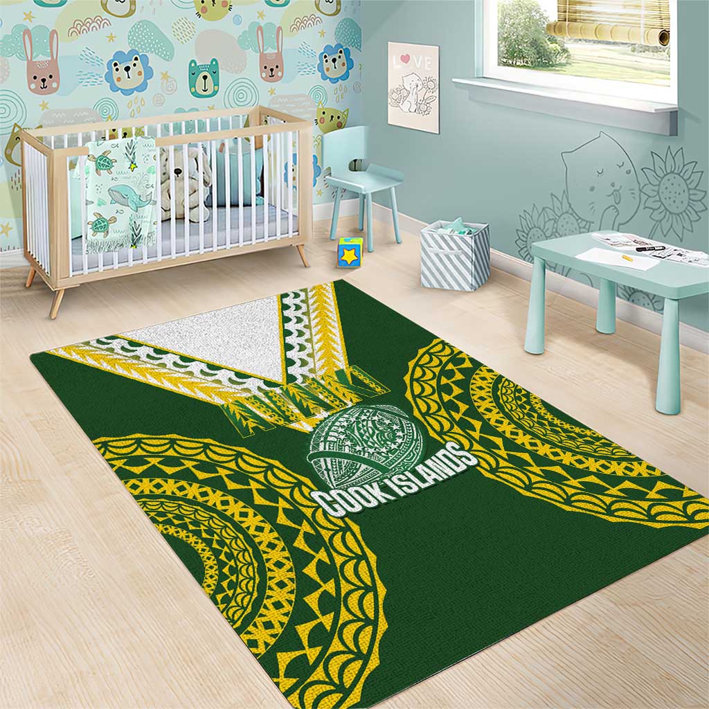 Avaiki Cook Islands Rugby Area Rug Kuki Airani Tatau Green - Polynesian Pride