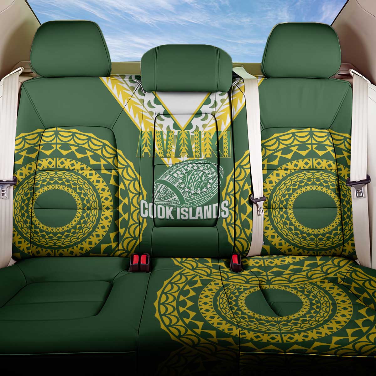 Avaiki Cook Islands Rugby Back Car Seat Cover Kuki Airani Tatau Green - Polynesian Pride