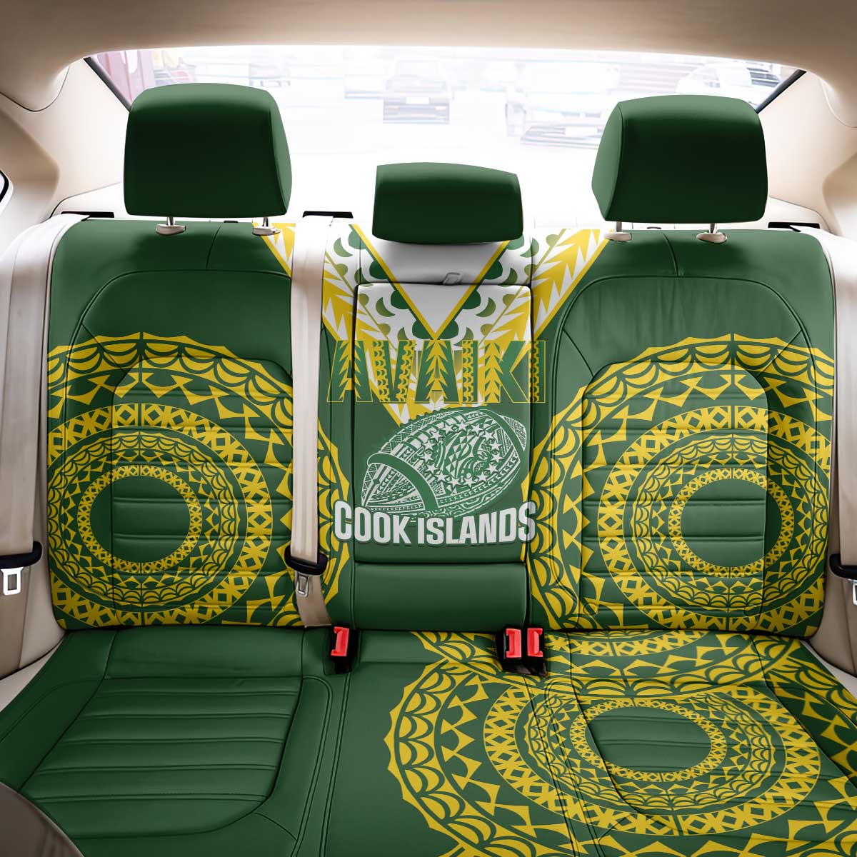 Avaiki Cook Islands Rugby Back Car Seat Cover Kuki Airani Tatau Green - Polynesian Pride
