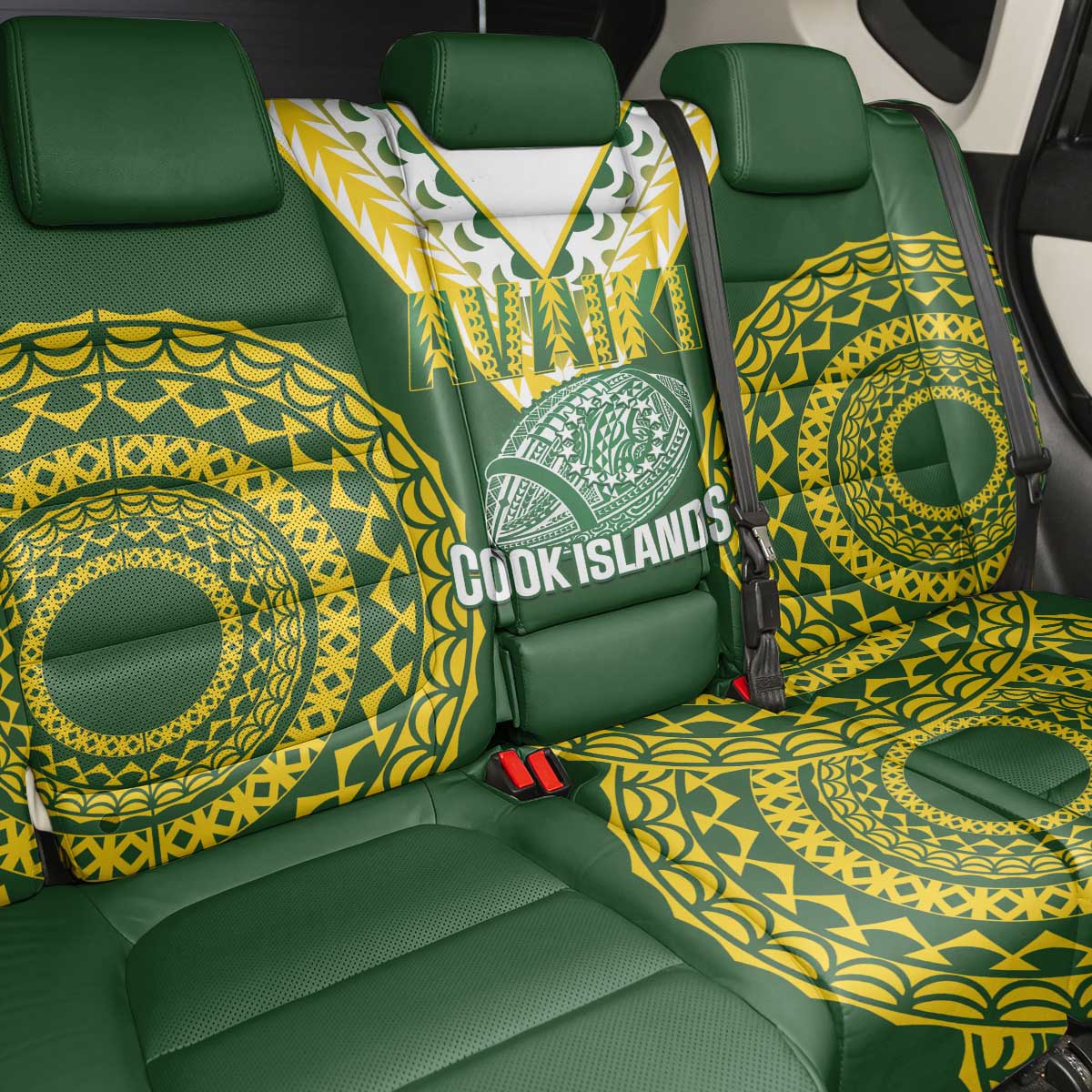 Avaiki Cook Islands Rugby Back Car Seat Cover Kuki Airani Tatau Green - Polynesian Pride