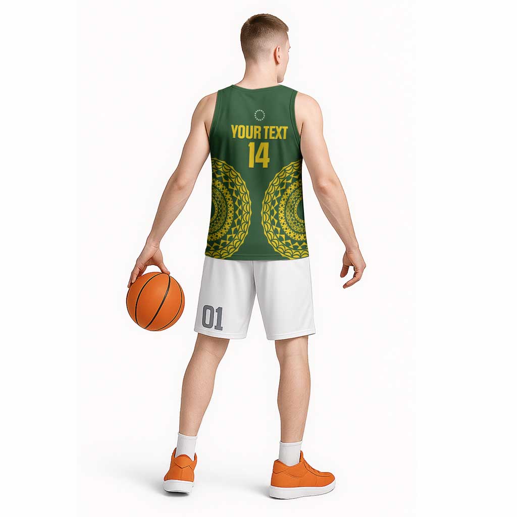Custom Avaiki Cook Islands Rugby Basketball Jersey Kuki Airani Tatau Green - Polynesian Pride