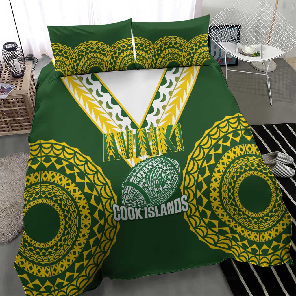 Avaiki Cook Islands Rugby Bedding Set Kuki Airani Tatau Green - Polynesian Pride