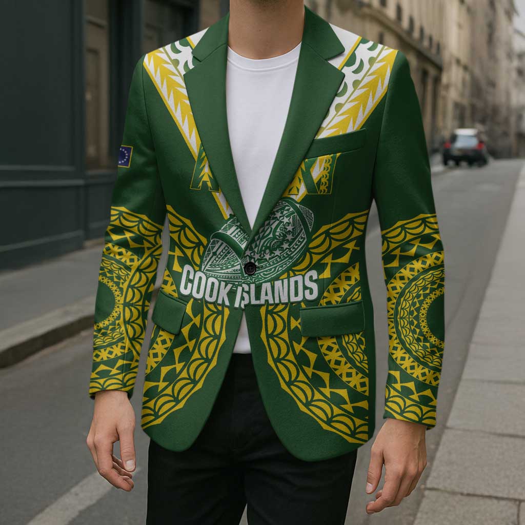 Custom Avaiki Cook Islands Rugby Blazer Kuki Airani Tatau Green - Polynesian Pride