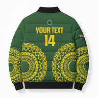 Custom Avaiki Cook Islands Rugby Bomber Puffer Jacket Kuki Airani Tatau Green - Polynesian Pride