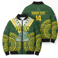 Custom Avaiki Cook Islands Rugby Bomber Puffer Jacket Kuki Airani Tatau Green - Polynesian Pride