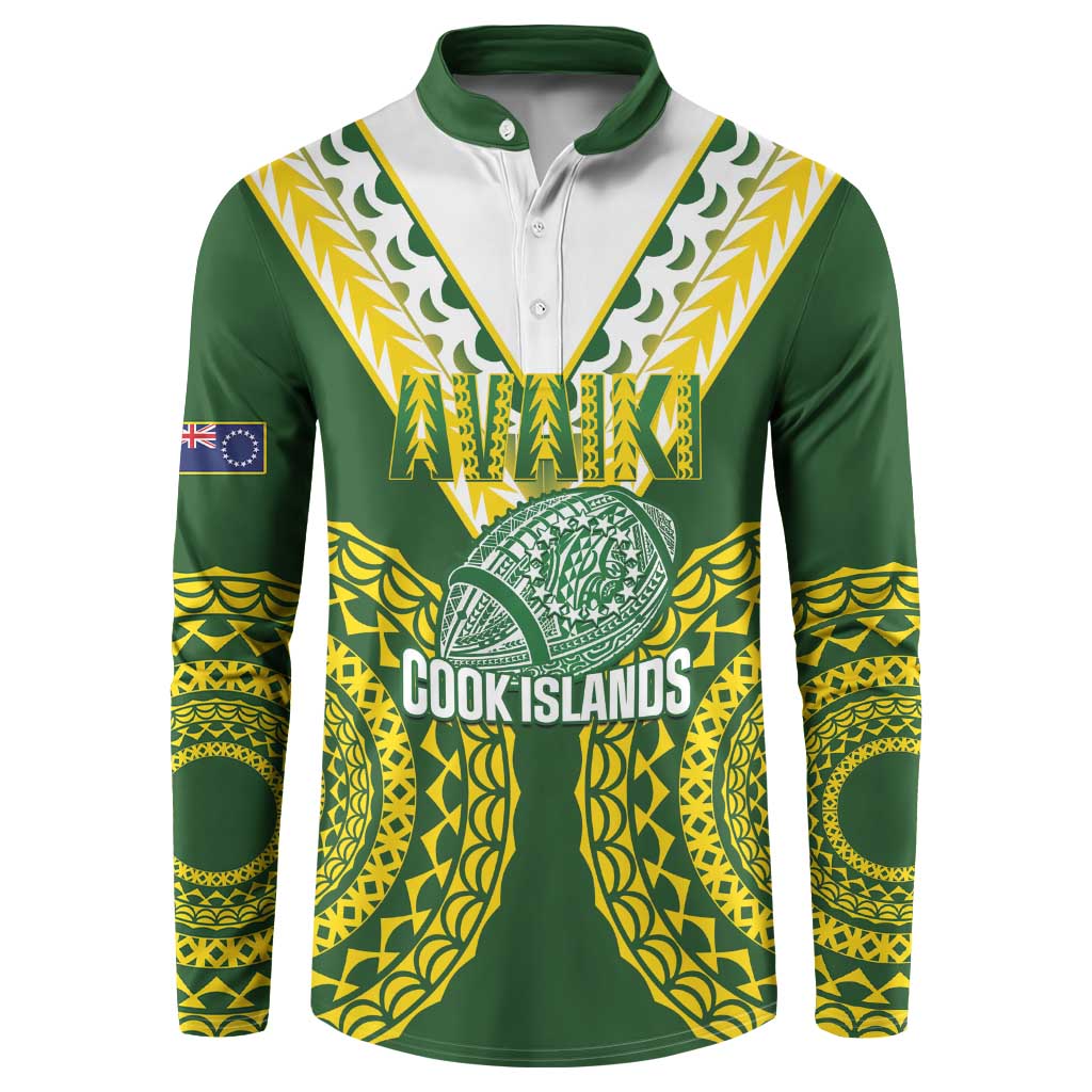 Custom Avaiki Cook Islands Rugby Button Sweatshirt Kuki Airani Tatau Green - Polynesian Pride