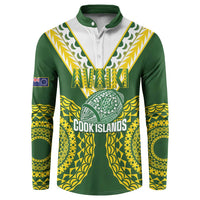 Custom Avaiki Cook Islands Rugby Button Sweatshirt Kuki Airani Tatau Green - Polynesian Pride