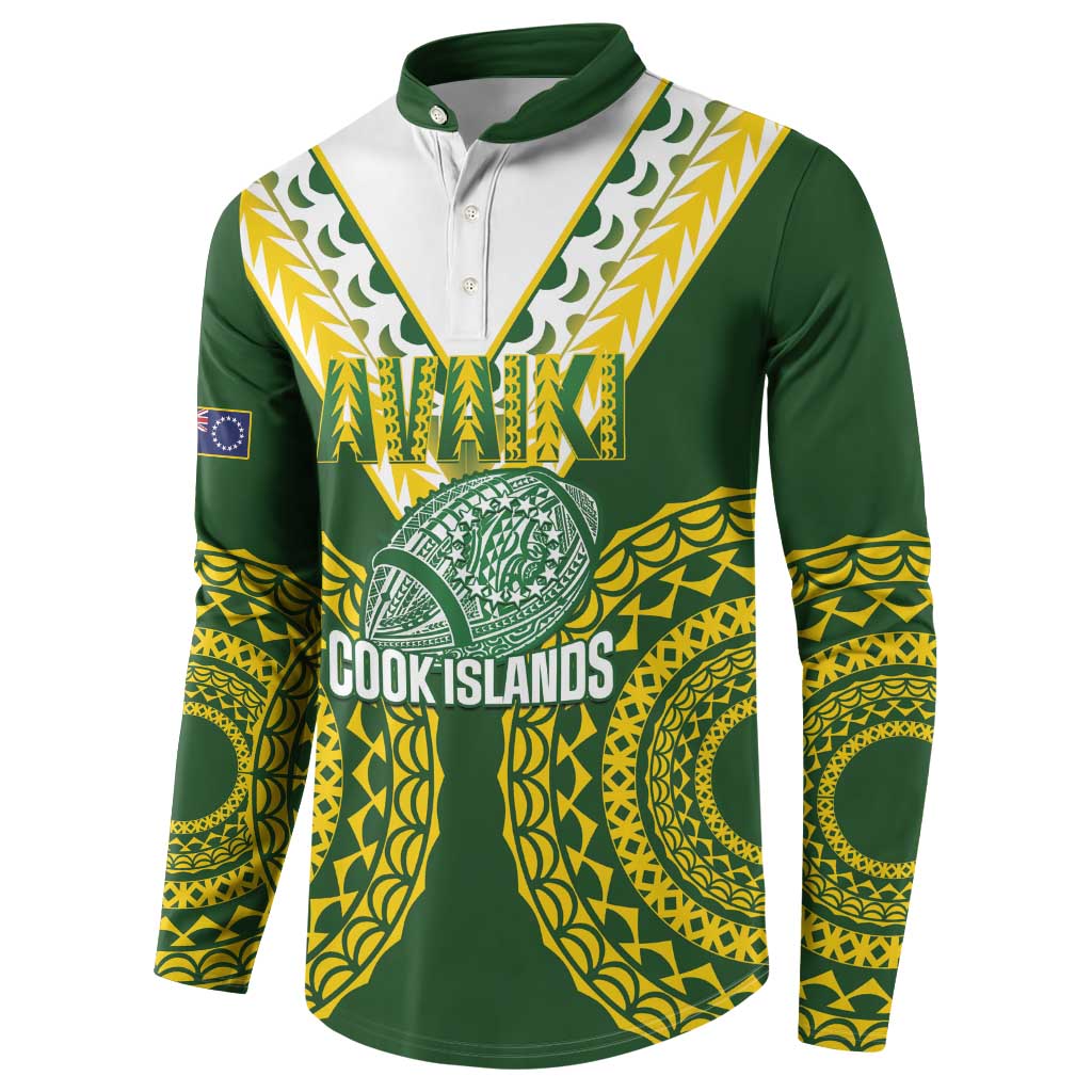 Custom Avaiki Cook Islands Rugby Button Sweatshirt Kuki Airani Tatau Green - Polynesian Pride