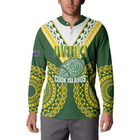 Custom Avaiki Cook Islands Rugby Button Sweatshirt Kuki Airani Tatau Green - Polynesian Pride