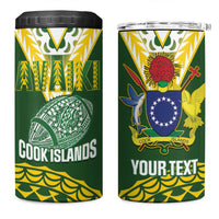 Custom Avaiki Cook Islands Rugby 4 in 1 Can Cooler Tumbler Kuki Airani Tatau Green - Polynesian Pride