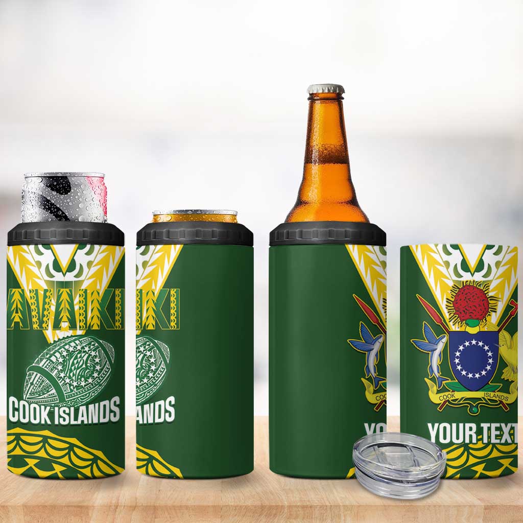 Custom Avaiki Cook Islands Rugby 4 in 1 Can Cooler Tumbler Kuki Airani Tatau Green - Polynesian Pride