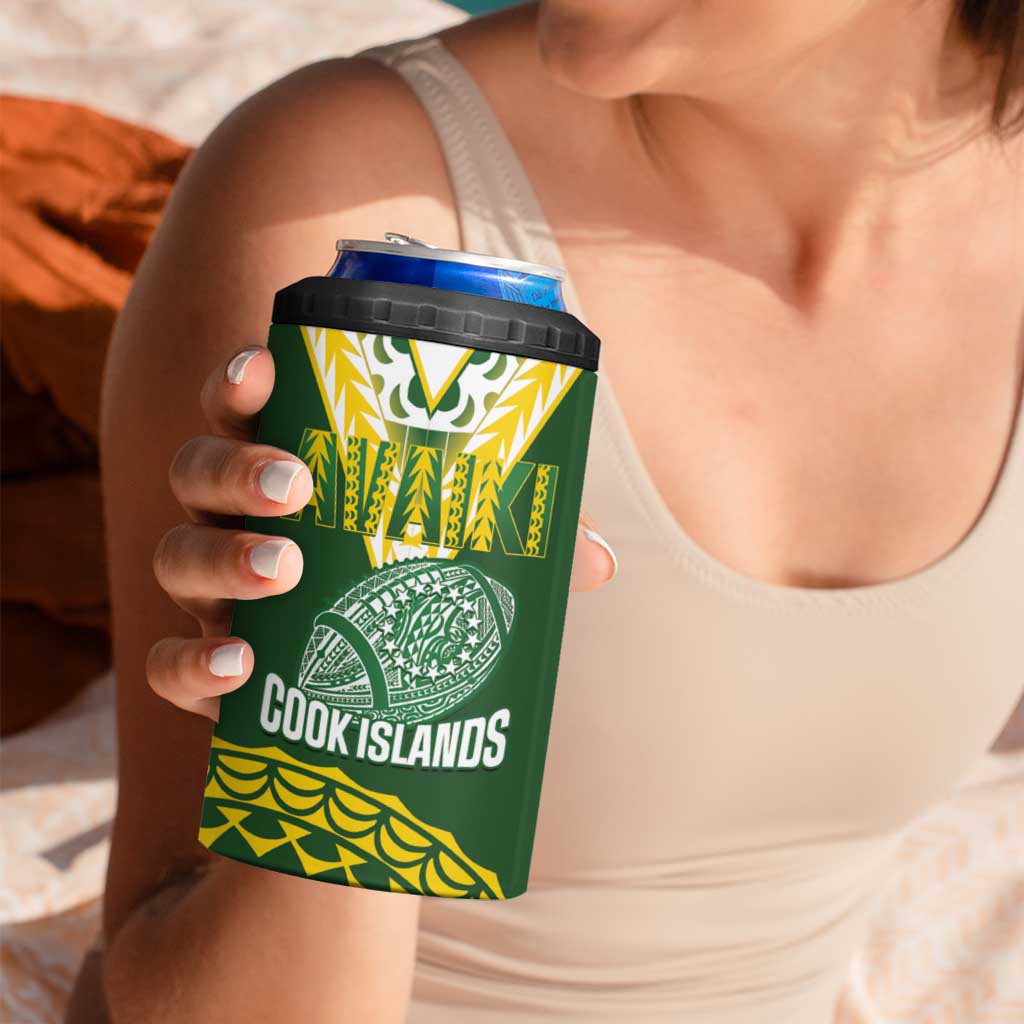 Custom Avaiki Cook Islands Rugby 4 in 1 Can Cooler Tumbler Kuki Airani Tatau Green - Polynesian Pride