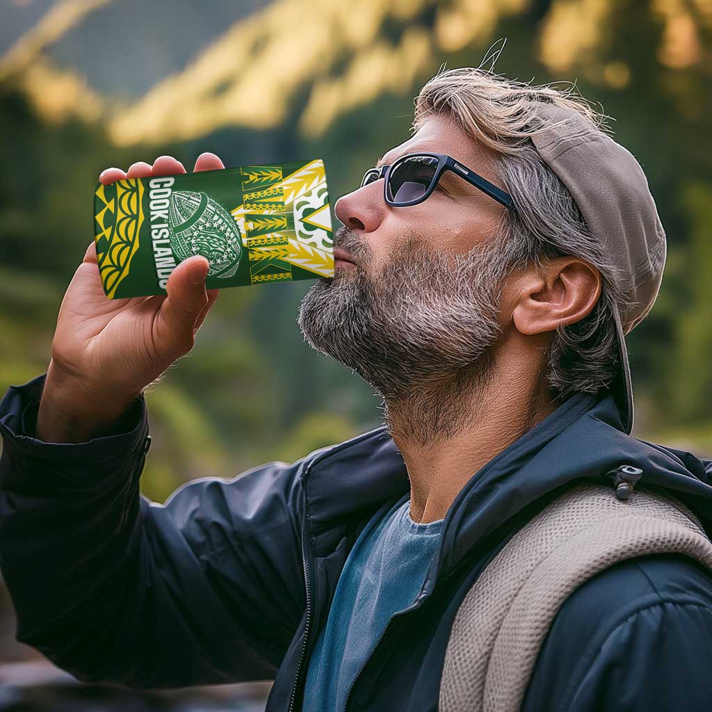 Custom Avaiki Cook Islands Rugby 4 in 1 Can Cooler Tumbler Kuki Airani Tatau Green - Polynesian Pride