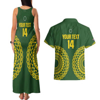 Custom Avaiki Cook Islands Rugby Couples Matching Tank Maxi Dress and Hawaiian Shirt Kuki Airani Tatau Green - Polynesian Pride
